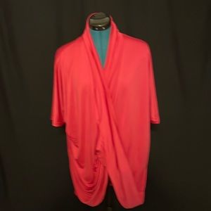 Hot Pink! Draped Cross Front Top V Neck with Twist NWOT